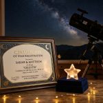 Rámovaný certifikát pojmenování hvězdy a křišťálová svítící hvězda